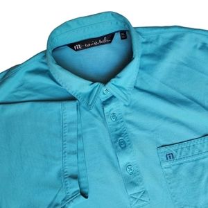Travis Mathew Mens Blue Aqua Short Sleeve Pocket Pima Cotton Blend Golf Polo XL